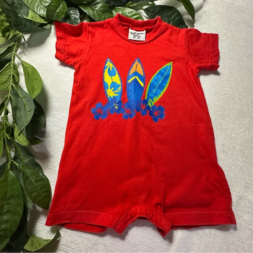 The Original Flap Happy Hawaiian Red Surfboard Graphic  Infant One Piece